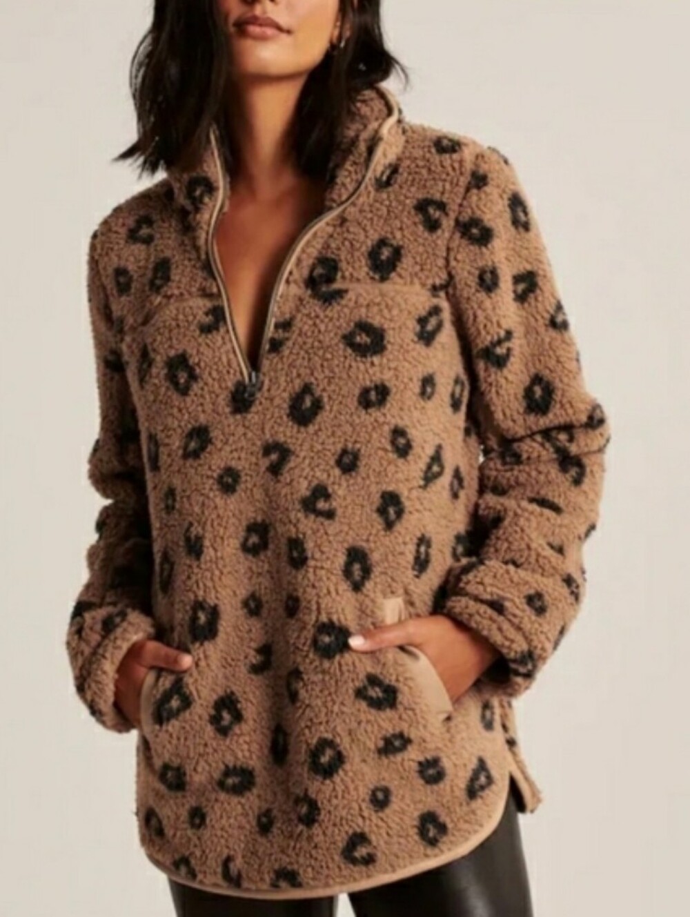 Abercrombie And Fitch Leopard Sherpa Half Zip Pullover